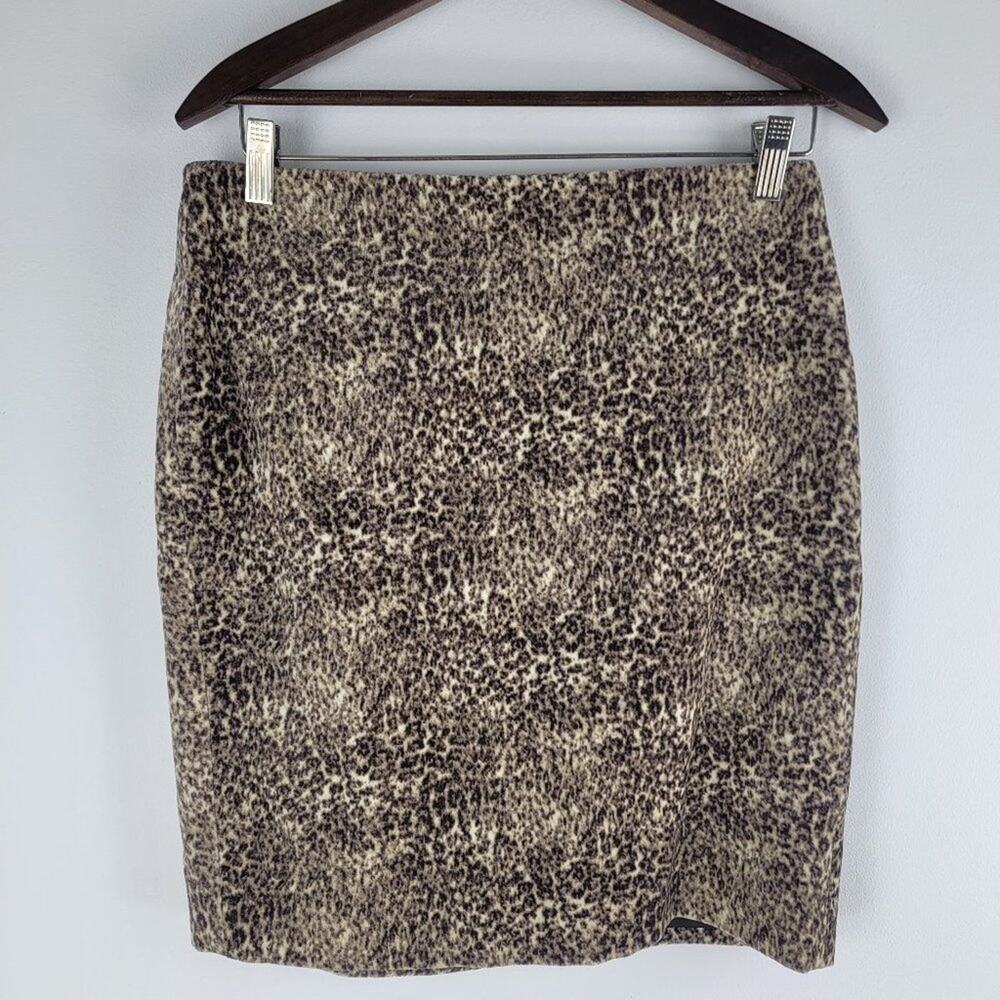 Talbots Faux Fur Animal Print Pencil Skirt Lined Back Zip Size Petite 6